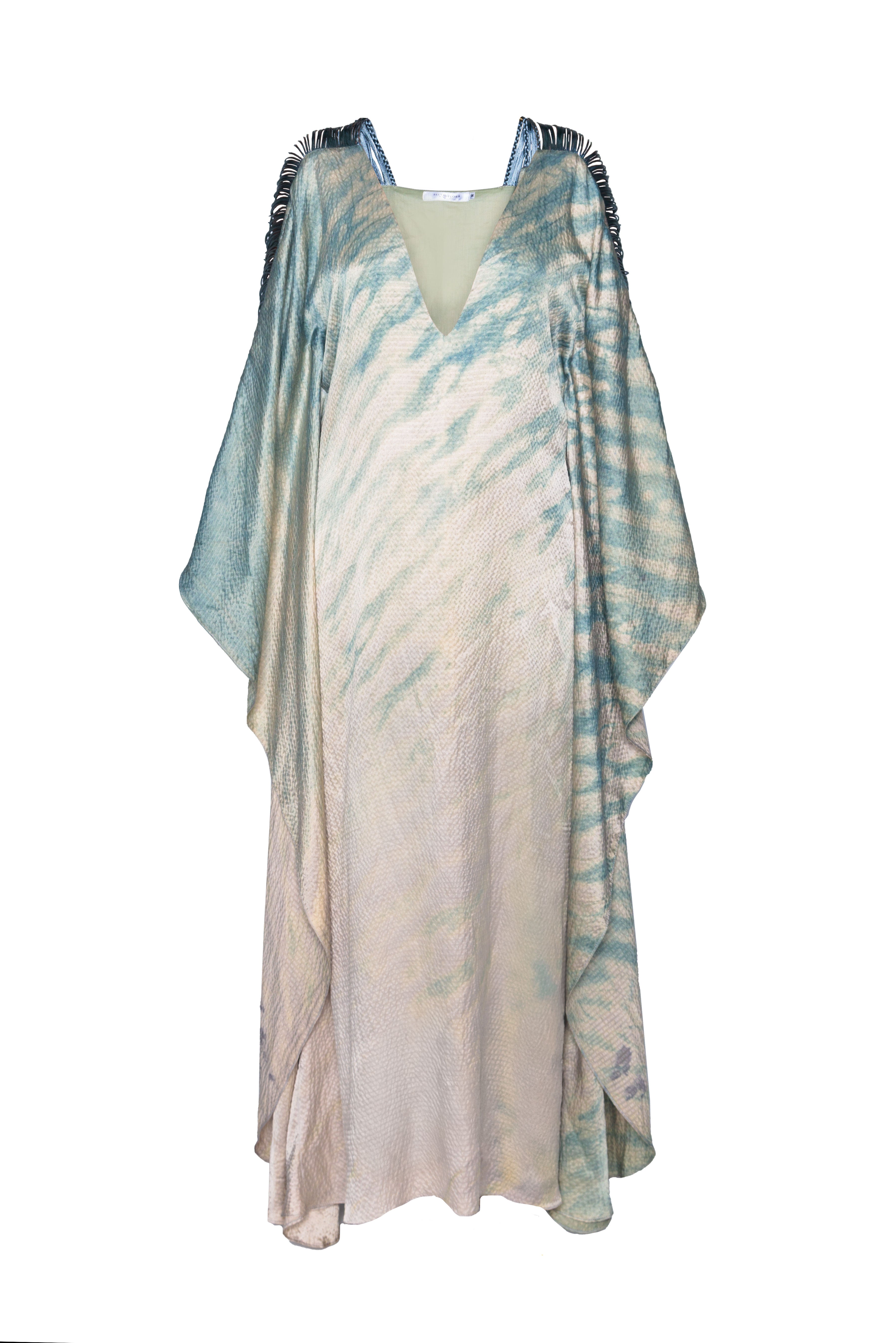 Cape Effect Hand-Printed Silk-Jacquard Kaftan