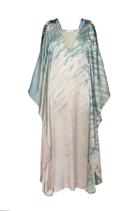 Cape Effect Hand-Printed Silk-Jacquard Kaftan