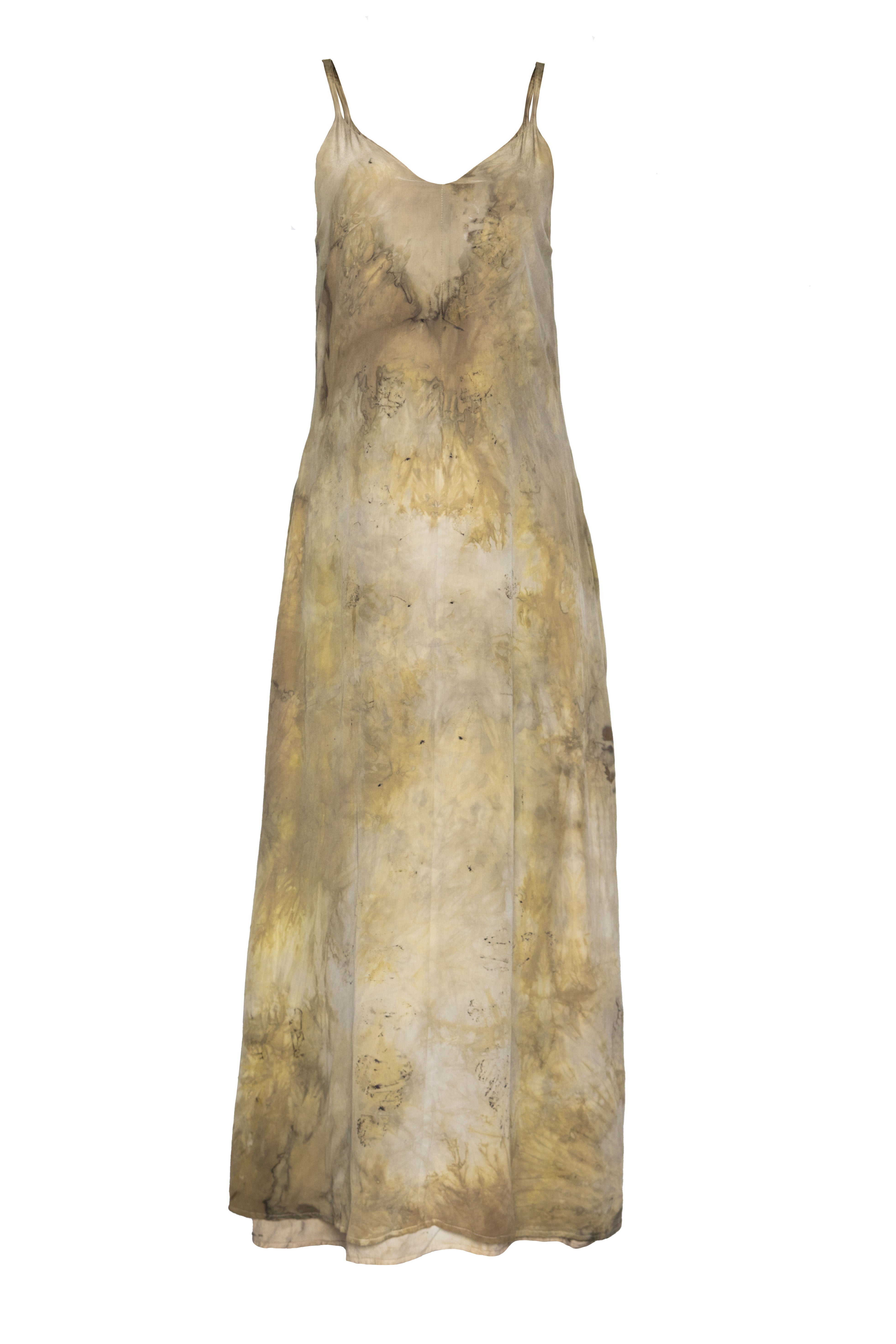 Hand-Printed Eucalyptus Crepe de Chine Dress