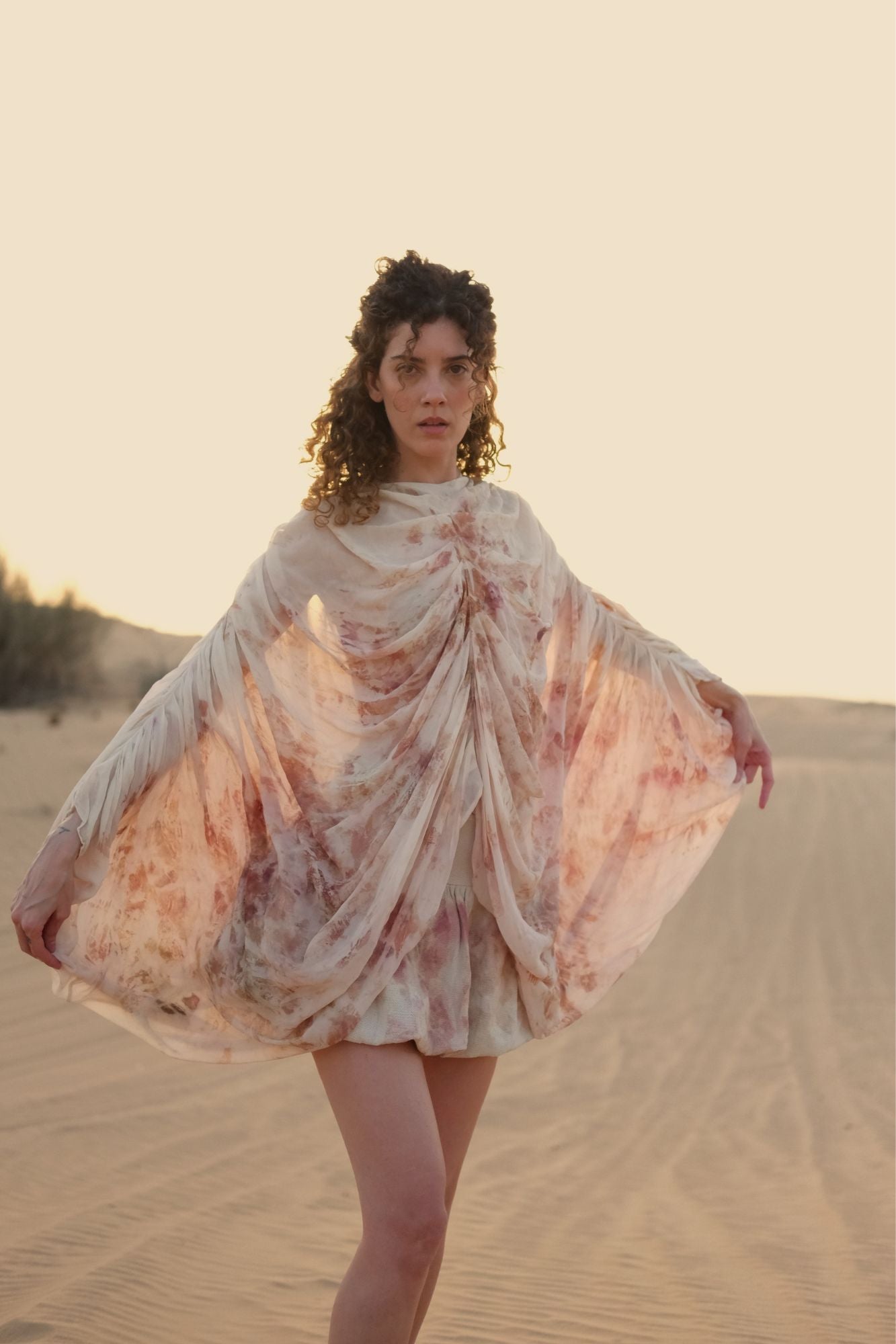 Rose Draped Silk Georgette Cape